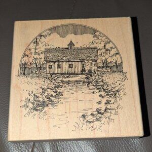 Impression Obsession H1470 Covered Bridge Stream Creek Wood Mounted Rubber Stamp